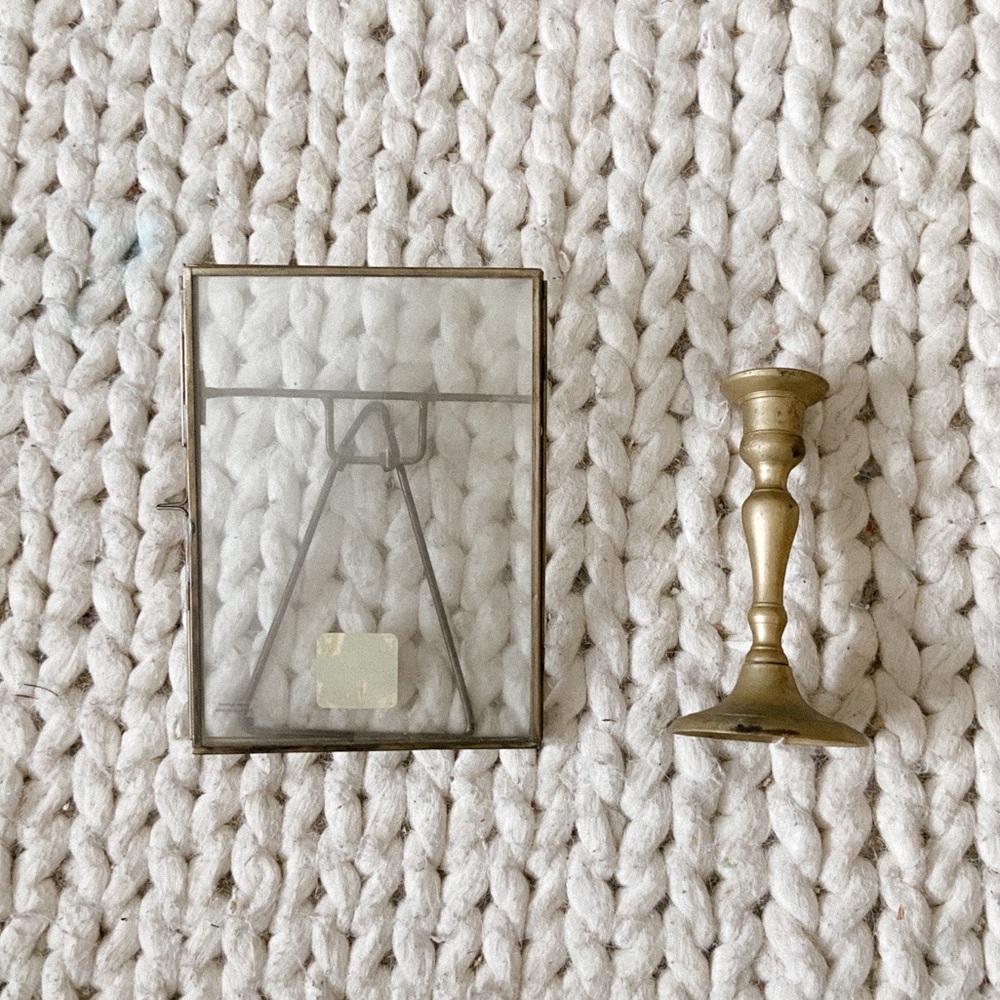 ** Anthropologie frame + antique gold candle stick bundle **